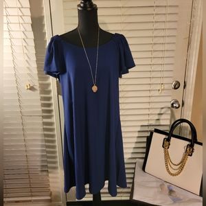 Robbie Bee Women's Flutter Sleeve Solid Moss Crepe A-Line Dress Size L